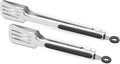 Kitchen & Grill Tongs Set of 2, 304 Stainless Steel, 9 & 12 Inch, Black | Two Locking Food Tongs with Non-slip Grips for BBQ, Cooking and Serving; Brushed Finish, Hanging Loops, Dishwasher Safe