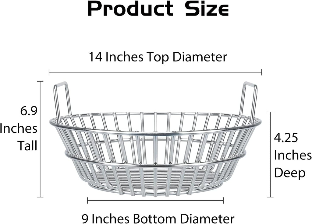 Charcoal Basket, Grill Ash Basket for Big Green Egg Large, 14 Inches Stainless Steel Ash Basket