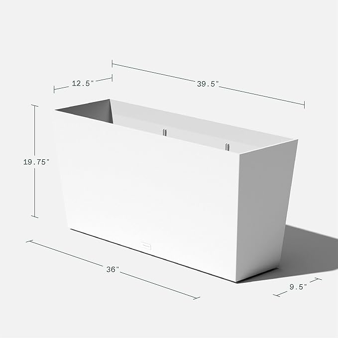 Veradek Midori Long Trough Planter (White, 39 inch - 2 Pack with 2 Saucer Trays)