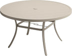 VICLLAX 60" Outdoor Round Patio Table for Lawn Garden, All Weather Metal Round Patio Dining Table with Adjustable Umbrella Hole, Outdoor Table for 8-10 Person, Cream Color Tabletop