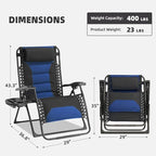Zero Gravity Chair Oversized Folding Recliner XL, Padded Anti Gravity Lounge Chair with Adjustable Pillow & Cup Holder for Outdoor Camping, Patio, Poolside, Lawn (Black & Blue)
