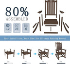 Oversized Rocking Chair Set of 4, Outdoor Rocking Chair for Adults, All Weather Resistant Porch Rocker for Lawn Garden, Brown