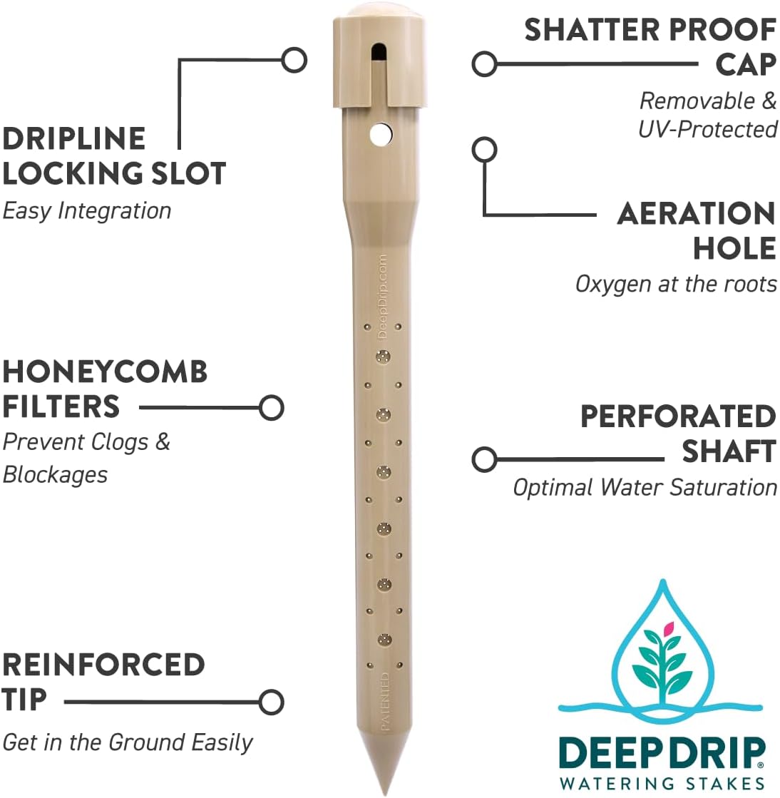 14 in. DEEP DRIP Plant Watering Stake (3 Pack) (Tan) | UV-Protected ABS Plastic Deep Root Irrigation Spike for Yard Plants, Shrubs, Vines