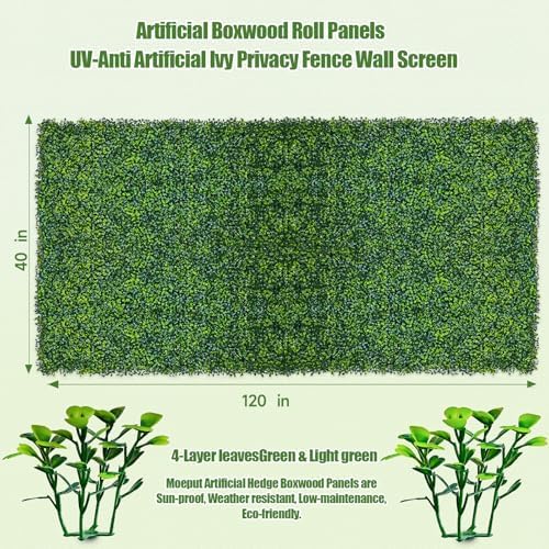 40x120in artificial ivy privacy fence screen boxwood roll, close-up detail