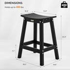 VINGLI 24 Inch Outdoor Bar Stools Set of 4, HDPE Weather Resistance Counter Height Bar Stools Durable Heavy Duty Patio Chairs for Bar Deck Balcony Kitchen Counter and Yard (Black, 24 Inch 4 PC)