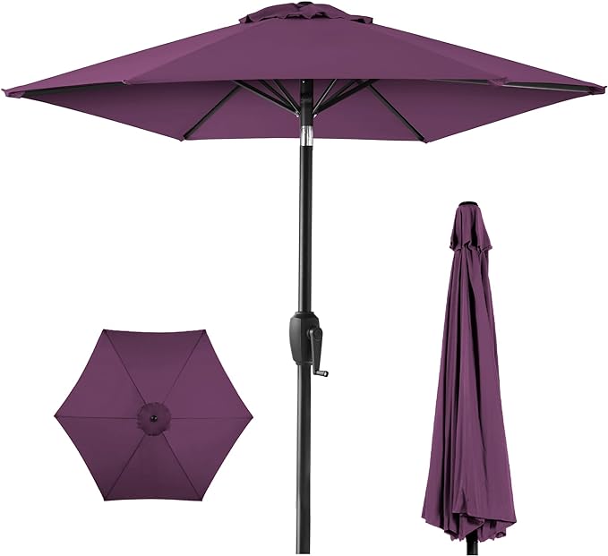 Best Choice Products 7.5ft Heavy-Duty Round Outdoor Market Table Patio Umbrella w/Steel Pole, Push Button Tilt, Easy Crank Lift - Amethyst Purple