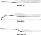 3pcs Plant Tweezers, Long Straight Stainless Steel Garden Bend Tongs Set Multi Purpose Tools for Gardening Bonsai and Reptile Feeding & Kitchen Use