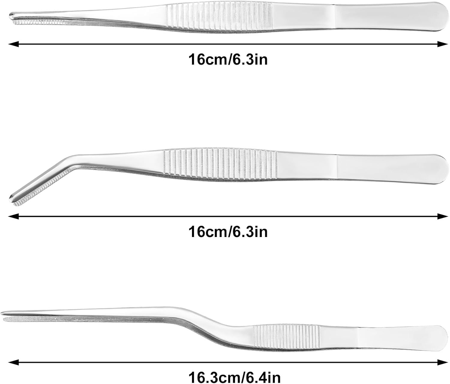 3pcs Plant Tweezers, Long Straight Stainless Steel Garden Bend Tongs Set Multi Purpose Tools for Gardening Bonsai and Reptile Feeding & Kitchen Use