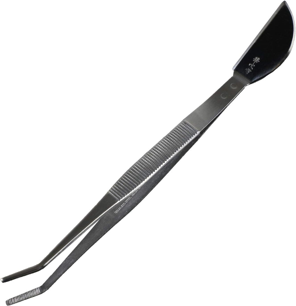 Wazakura Bonsai Curved Tip Tweezer with Spatula MADE IN JAPAN 8-1/4in(210mm) Stainless Steel