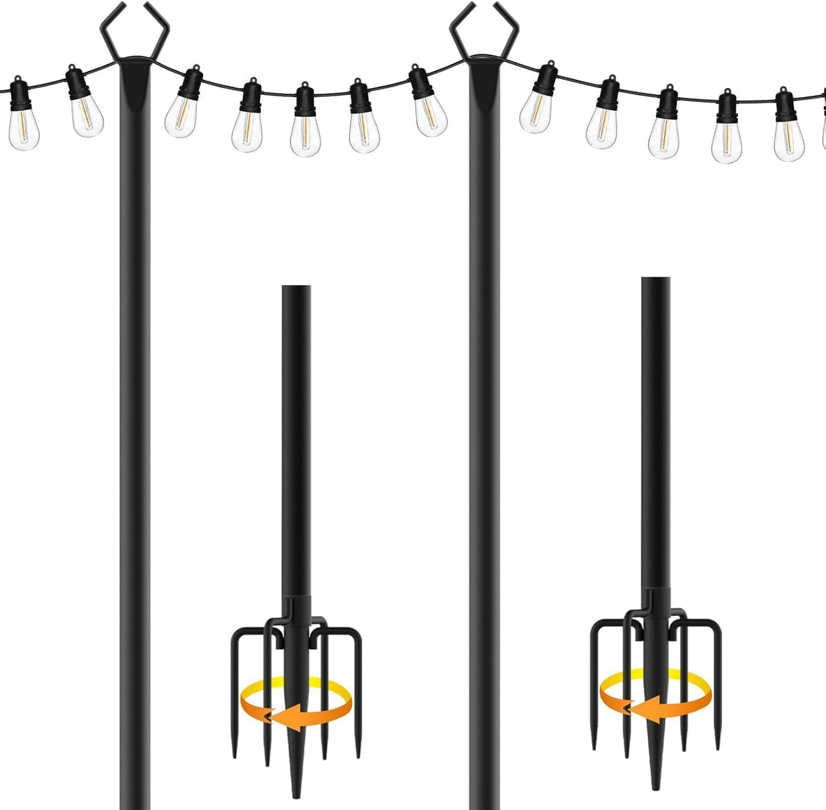 10 ft heavy duty metal string light poles, main product view