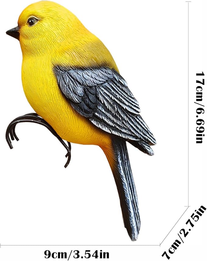 Garden Bird Statue Flower Pot Hugger Outdoor Decor for Tree, 6.7" Tall Resin Bird Figurine Plant Pot Decorations for Fence Balcony Patio Lawn Yard Ornaments (Yellow)