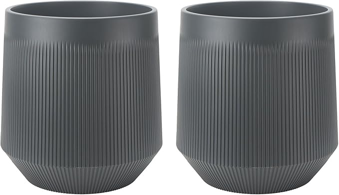 Plant Pots，Set of 2 Plastic Large Pots for Indoor Plants,Flower Pots Outdoor Planters with Drainage Hole and Seamless Saucer,(Gray 12Inches)