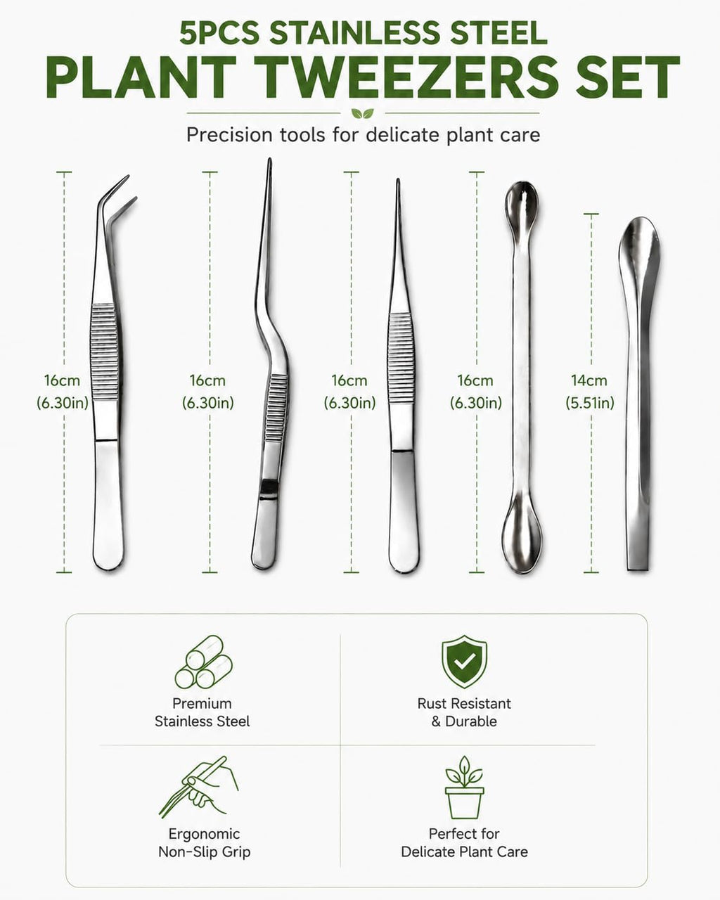 5 Pcs Garden Tweezers Succulent Tweezers Set for Bonsai Terrarium Planting