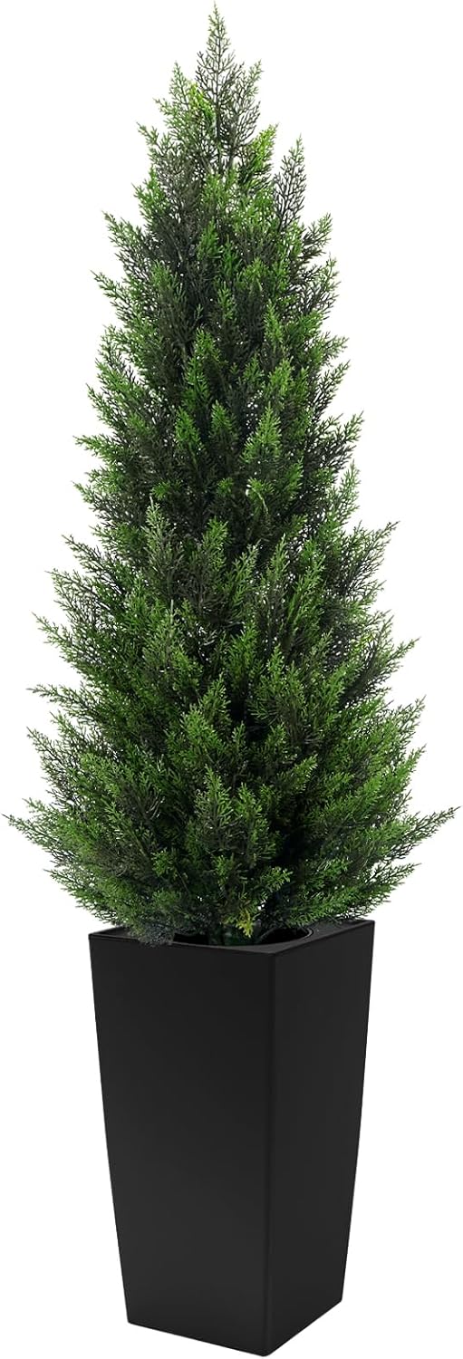 5ft tall artificial cedar topiary tree with compact, main product view