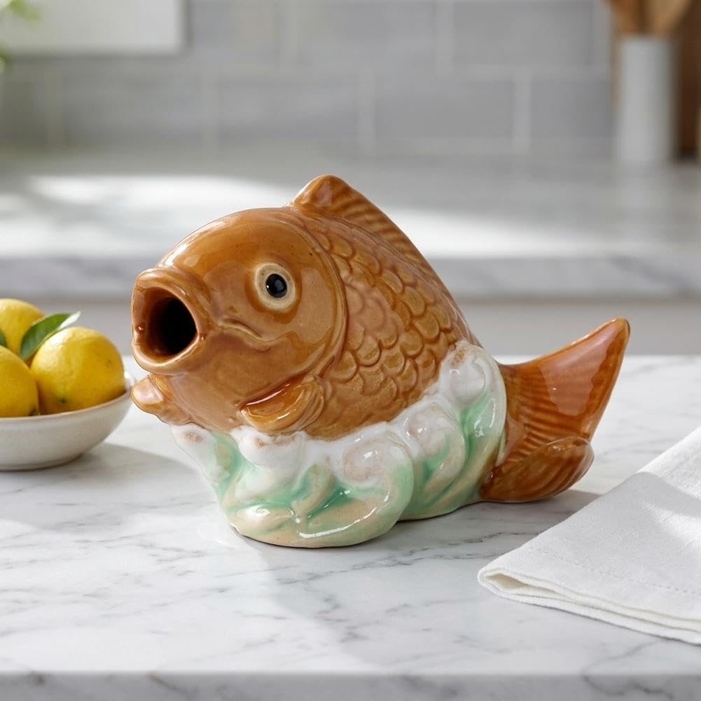 2026Fountain Spitter, Pond Spitter, Ceramic Carp Statue Traditional Style and Home Decor Figurine for Good Fortune Yellow, Fish Figurines2026 (Type-A+B)