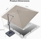 PURPLE LEAF Patio Umbrella 10' X 13' Rectangle Cantilever Umbrella Large Aluminum Outdoor Umbrellas with 360-degree Rotation & UPF40+ Premium Fabric for Deck Pool Garden Yard, Ash Mocha
