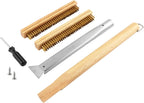 21'' Pizza Oven Brush with Stainless Steel Stone Scraper | Heat Resistant Brass Bristles, Pizza Stone Brush Compatible with Ooni, Gozney, & Similar Ovens, Includes Spare Head