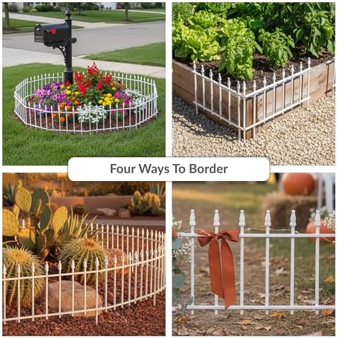 sunnydaze decorative garden fence border, 22" w x showing dimensions