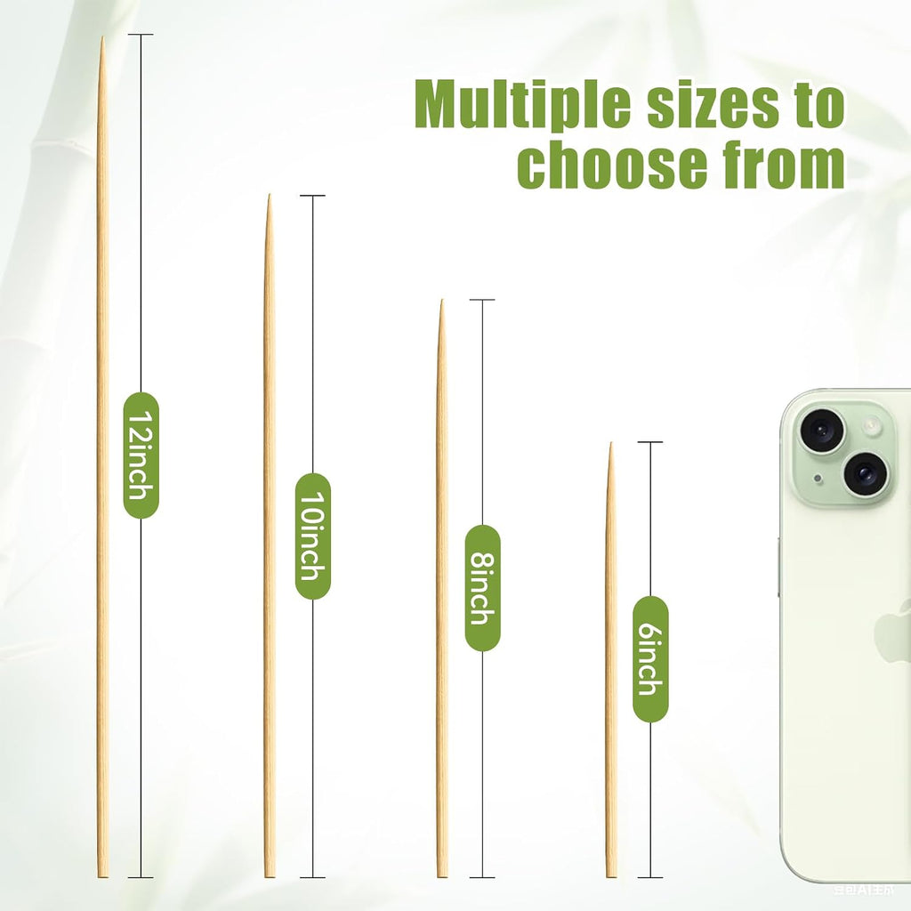 200PCS 8 inch Bamboo Skewers for BBQ,Appetizer,Fruit,Cocktail,Kabob,Chocolate Fountain,Grilling,Kitchen, Crafting and Party. More Size Choices 6"/8"/10"/12"/36"
