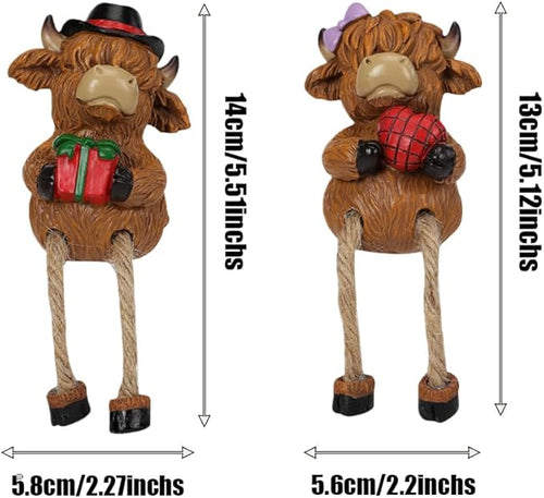 2-piece set Highland Cow Pot Huggers for Planters, Climbing Highland Cow Flower Pot Hugger, Hanging Plant Decorations for Pots, Cute Plant Pot Decorations for Home Garden Yard (Long-legged Highland)