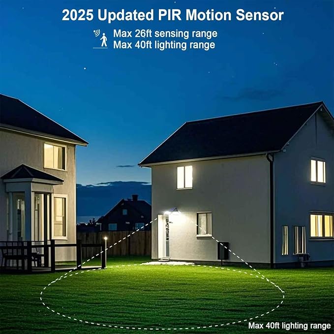 EMANER Outdoor Motion Lights Solar Powered, Solar Flood Lights, Stay On or Motion On/Off 3-Mode, Dusk to Dawn Security Solar Light, Cordless Landscape Spotlights for Path Yard Walkway, 4-Pack