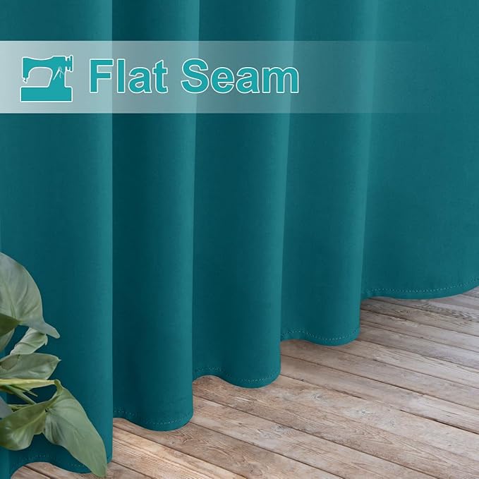 NICETOWN 2 Panels Peacock Teal Patio Curtainss Outdoor Waterproof with Self-Adhesive Tab Top, Thermal Insulated Heat & Cold Blocking Outdoor Curtainss for Easy Hanging & Sliding, W52 x L95