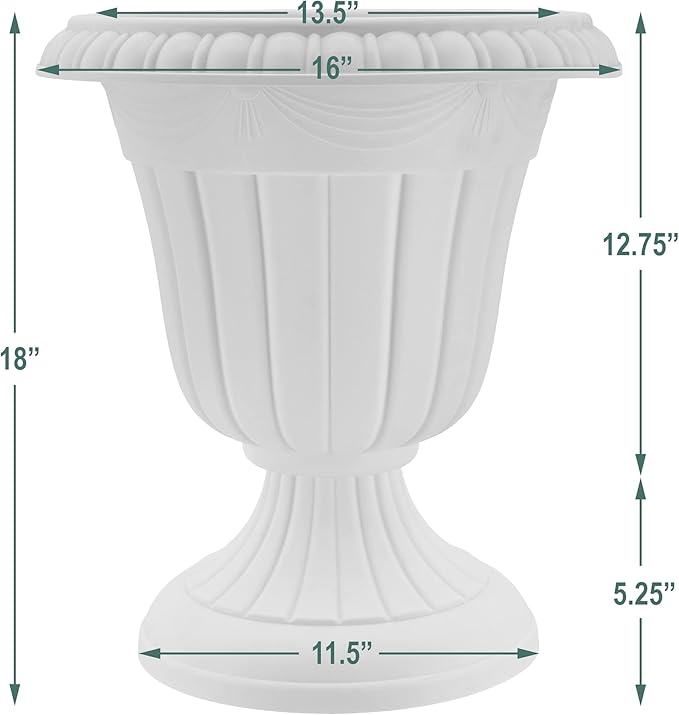 Arcadia Garden Products PL00CP Classic Traditional Plastic Urn Planter, 16" x 18", Brushed Copper