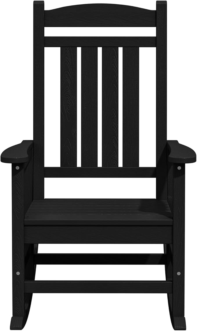 KINGYES Outdoor Rocking Chairs, HDPE All-Weather Patio Rocking Chairs High Back Porch Rocker for Adult, Black