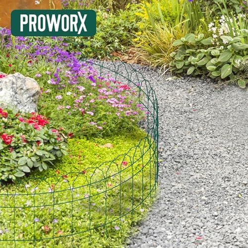 proworx green small garden fence border curve wire on a desk or shelf