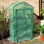 sunnydaze outdoor portable 3-tier mini greenhouse with roll-up showing dimensions