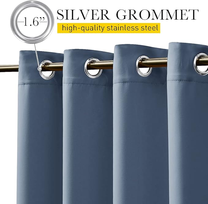 NICETOWN 2 Panels Fixed Stone Blue Outdoor Curtains for Patio Waterproof, Top & Bottom Grommet & Back Tab Windproof Drapes Thermal Insulated Blackout Outdoor Blinds for Porch/Gazebo, W52 x L84