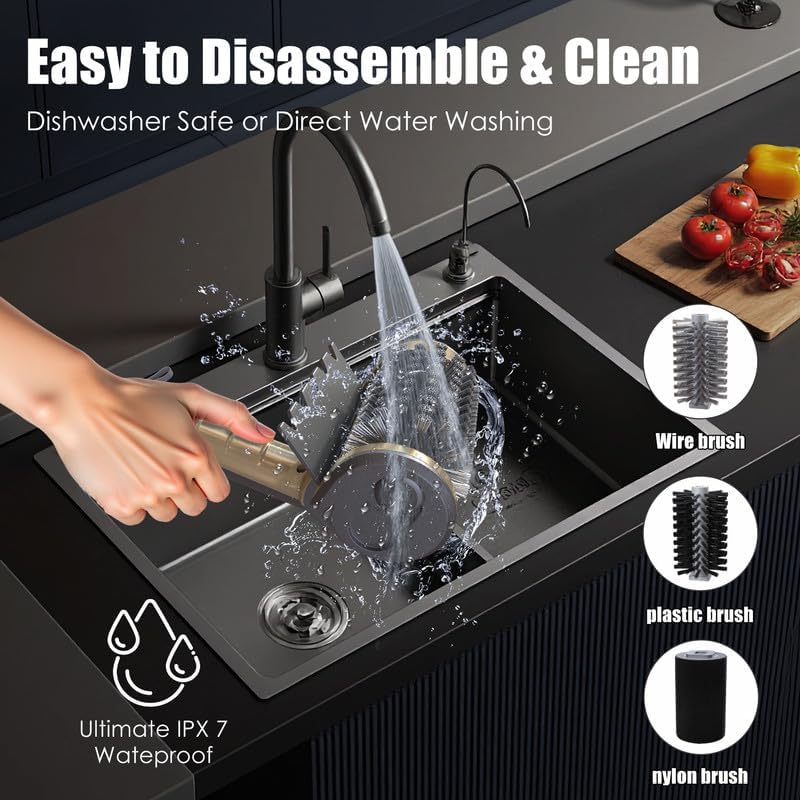 Electric Grill Brush Rechargeable Grill Cleaner 3 Heads 2 Speed 2000 RPM Torque 80KG BBQ Cleaning Brush with Safety Lock Submersible 304 SS Head Splash-Proof Scrubbe IPX7 Waterproof Silvery Black