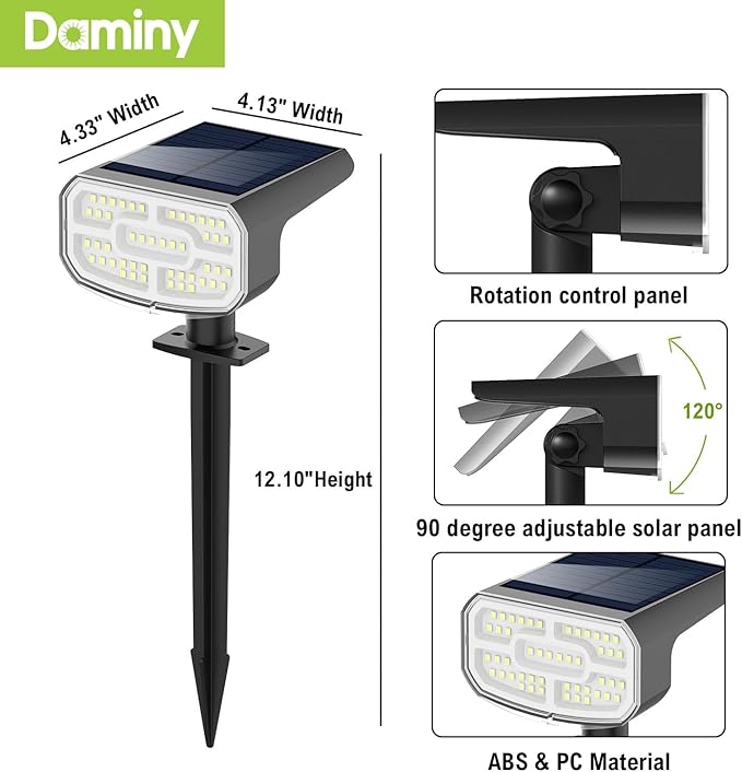 DAMINY Solar Spotlights Waterproof IP65,Auto On/Off,3000K 2 Lighting Modes Solar spot Lights for Garden,Pathway,Yard,Landscape-4 Pack