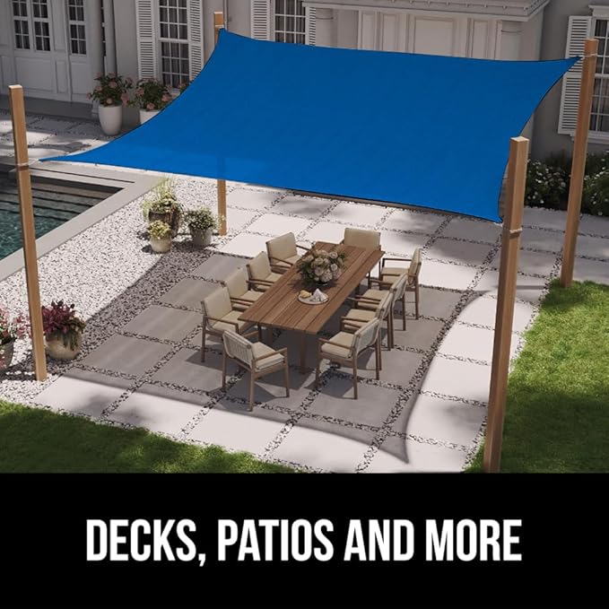 GORILLA GRIP Heavy Duty Sun Shade, UV Protection Fade Tear and Rust Resistant Rectangle Sunshade Canopy, Curved Edges Blocks Sunlight, Breathable Sail, Outdoor Patio, Lawn Garden, 8x10 FT Blue
