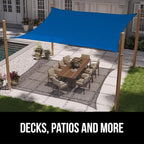 GORILLA GRIP Heavy Duty Sun Shade, UV Protection Fade Tear and Rust Resistant Rectangle Sunshade Canopy, Curved Edges Blocks Sunlight, Breathable Sail, Outdoor Patio, Lawn Garden 12x16 FT Blue