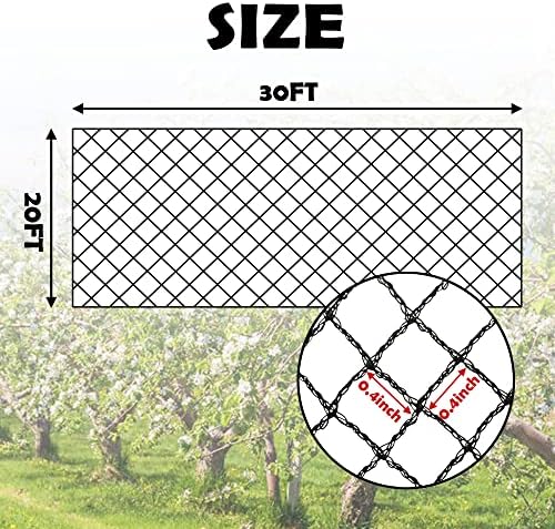 bird netting 20x30 ft, 1/2in mesh garden bird showing dimensions