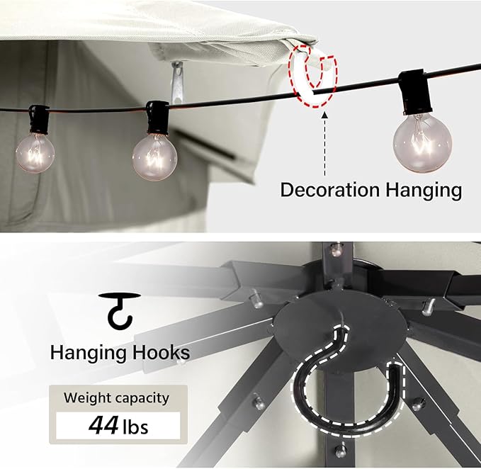 LAUSAINT HOME Semi-Permanent Outdoor Patio Gazebo 10'x13', Heavy Duty Party Tent Shelter with Double Roofs, Mosquito Nettings and Privacy Screens for Backyard, Garden, Lawn, Cream White