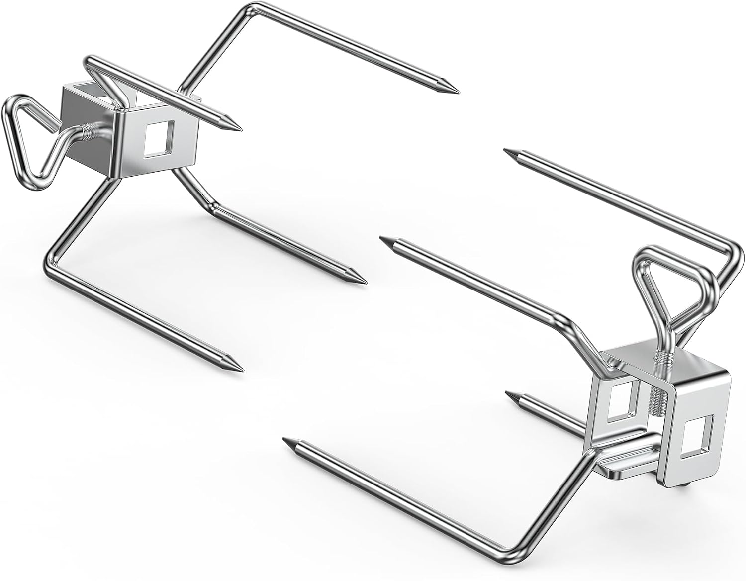 6102 Stainless Steel Rotisserie Meat Forks, For Any Gas/Charcoal Grills | 1-Pair, Fits for 3/8" and 5/16" Square Spit Rods