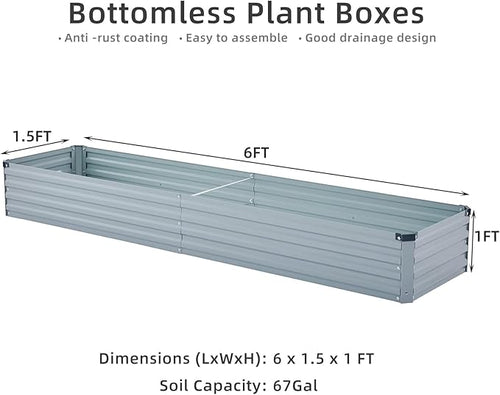 2 Pack 6x1.5x1FT Galvanized Raised Garden Beds Kit Outdoor Metal Gardening Planter Box for Vegetable Elevated Flower Herbs,Gray
