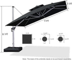 PURPLE LEAF 11 Feet Double Top Deluxe Square Patio Umbrella Offset Hanging Umbrella Outdoor Market Umbrella Garden Umbrella, Black