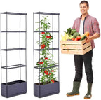 GENMOUS 2 Pack Rectangle 4 Tier Tomato Planter, Raised Garden Bed Tall 45'' Vertical Elevated Garden Planter Standing Garden Bed Planter Box with Drainage Holes Patio Balcony Porch Black