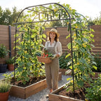 giantex metal garden arch trellis for climbing plants shown in use