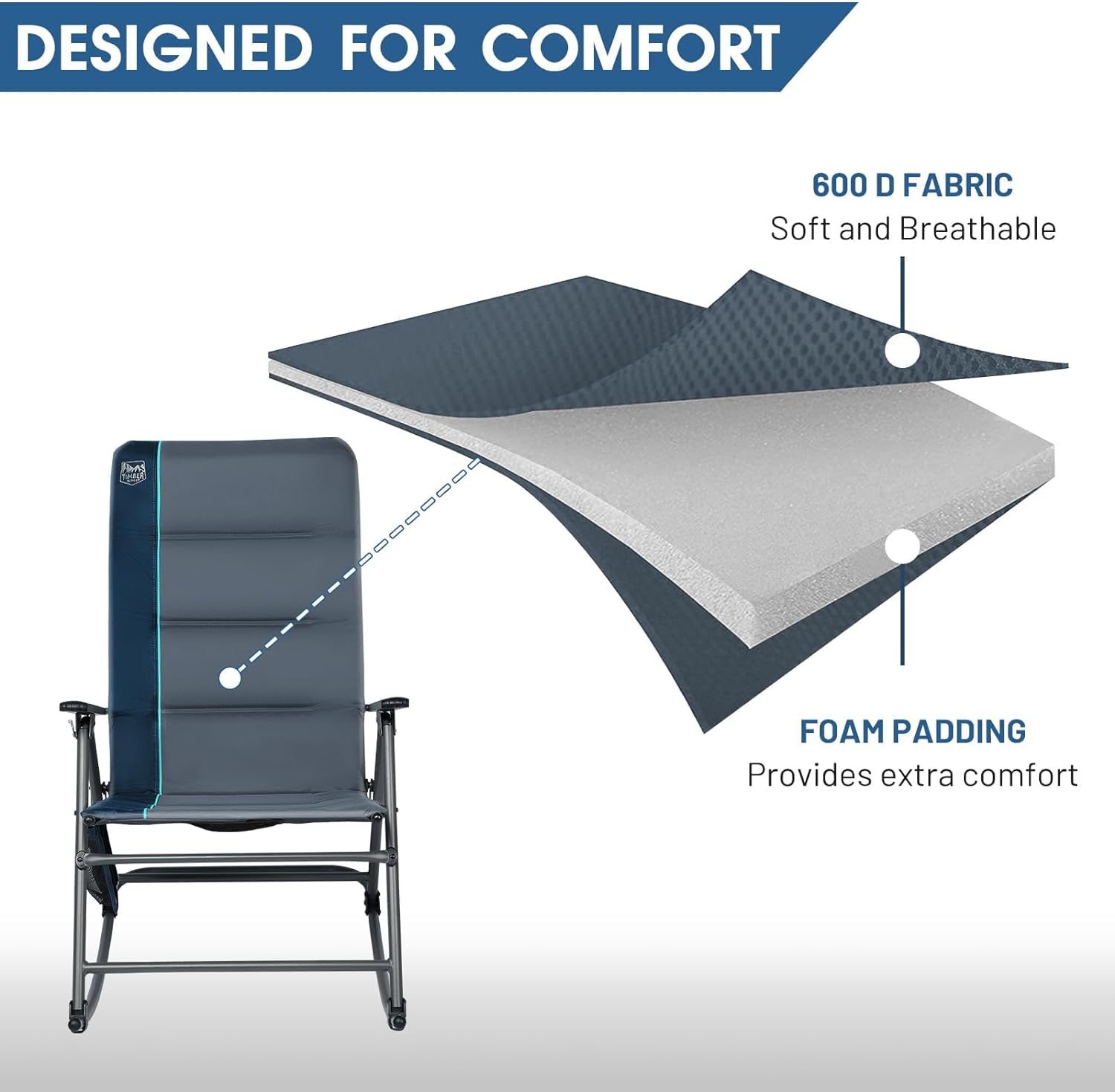 Timber Ridge Oversized Folding Rocking Camping Chair, Padded Outdoor Rocker with High Back, Portable Outdoor Chair for Patio, Garden, Lawn, Supports up to 400 lbs, Blue | Foldable Padded Outdoor Rocker with High Back, Portable Outdoor Chair for Patio