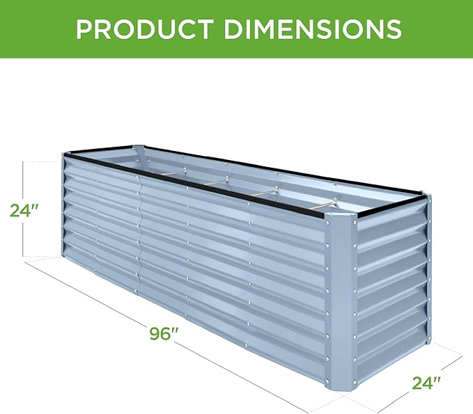 Best Choice Products 8x2x2ft Raised Outdoor Metal Garden Bed, Deep Root Box Planter for Vegetables, Flowers, Herbs, 240 Gallon Capacity, 100% Non Toxic Materials - Mist Blue