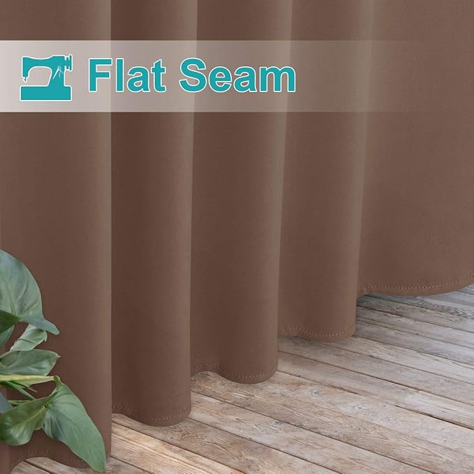 NICETOWN 2 Panels Outdoor Curtains for Patio Waterproof Vertical Blind, Detachable Sticky Tab Top Thermal Insulated Privacy Protected Outdoor Divider Window Treatment for Pergola, W52 x L108-Inch, Tan