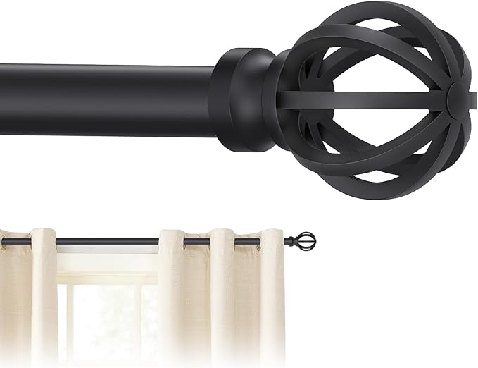 Black Curtain Rods for Windows, 5/8 Inch Heavy Duty 66 to 120” Small Curtain Rod Set with Brackets - Adjustable Drapery Rods for Livingroom, Outdoor Patio, Sliding Door