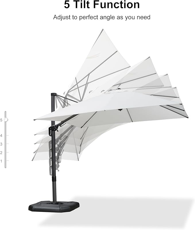 PURPLE LEAF 9.8' X 9.8' Left-right Tilting Patio Umbrella Outdoor Cantilever Swivel Square Umbrella Aluminum Offset Umbrella with 360-degree Rotation for Garden Deck Pool Patio White