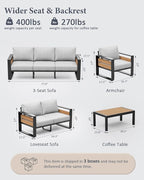 ZANDOR Aluminum Outdoor Patio Furniture Set, 5-Piece Metal Modern Outside Sectional Conversation Lawn Furniture with Coffee Table & Washable Thick Cushions,Seating Sofa for Garden/Backyard/Porch Grey
