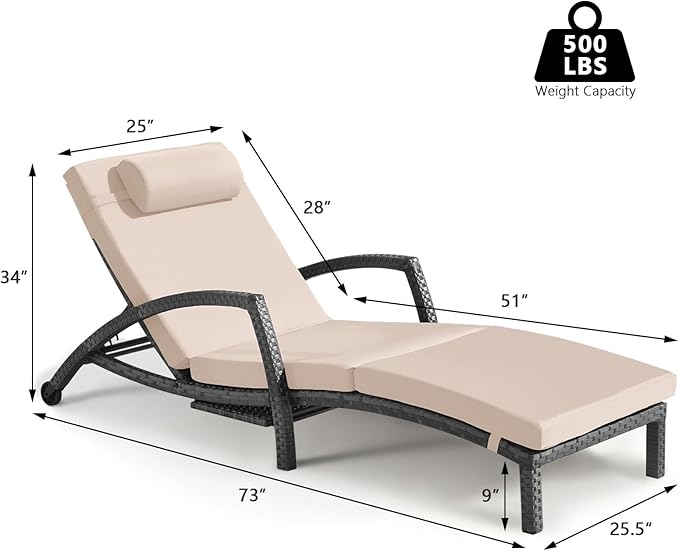 Chaise Lounge Chairs Outdoor Set of 4, Comfy Outside Wicker Patio Pool Lounge Chair w/ 5 Adjustable Back Angle, Cup Holder, Thicken Cushion