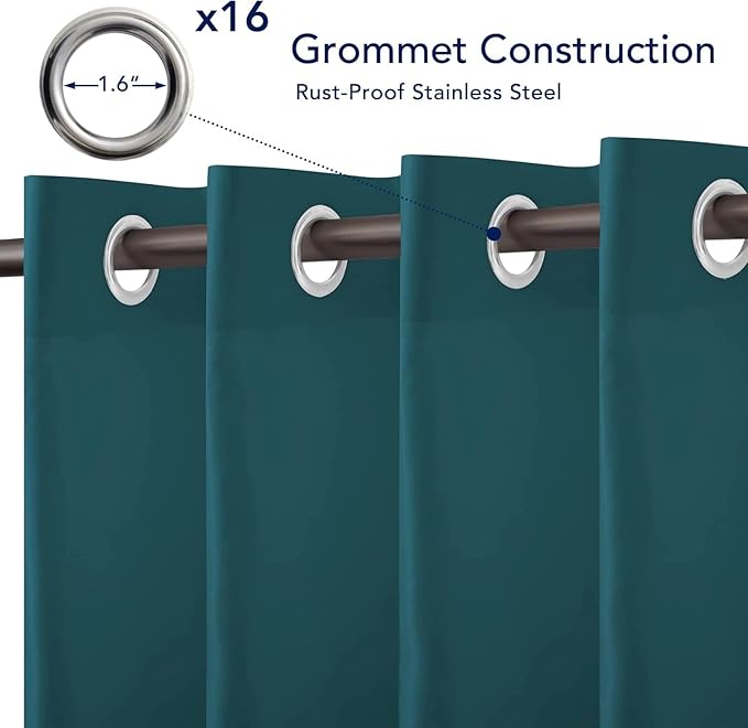 PureFit Outdoor Curtains for Patio Waterproof Weatherproof, UV and Fade Resistant Outside Curtains for Gazebo, Front Porch, Pergola, Sun Blocking Privacy Curtain, 52W x 95L inch, 1 Panel, Teal
